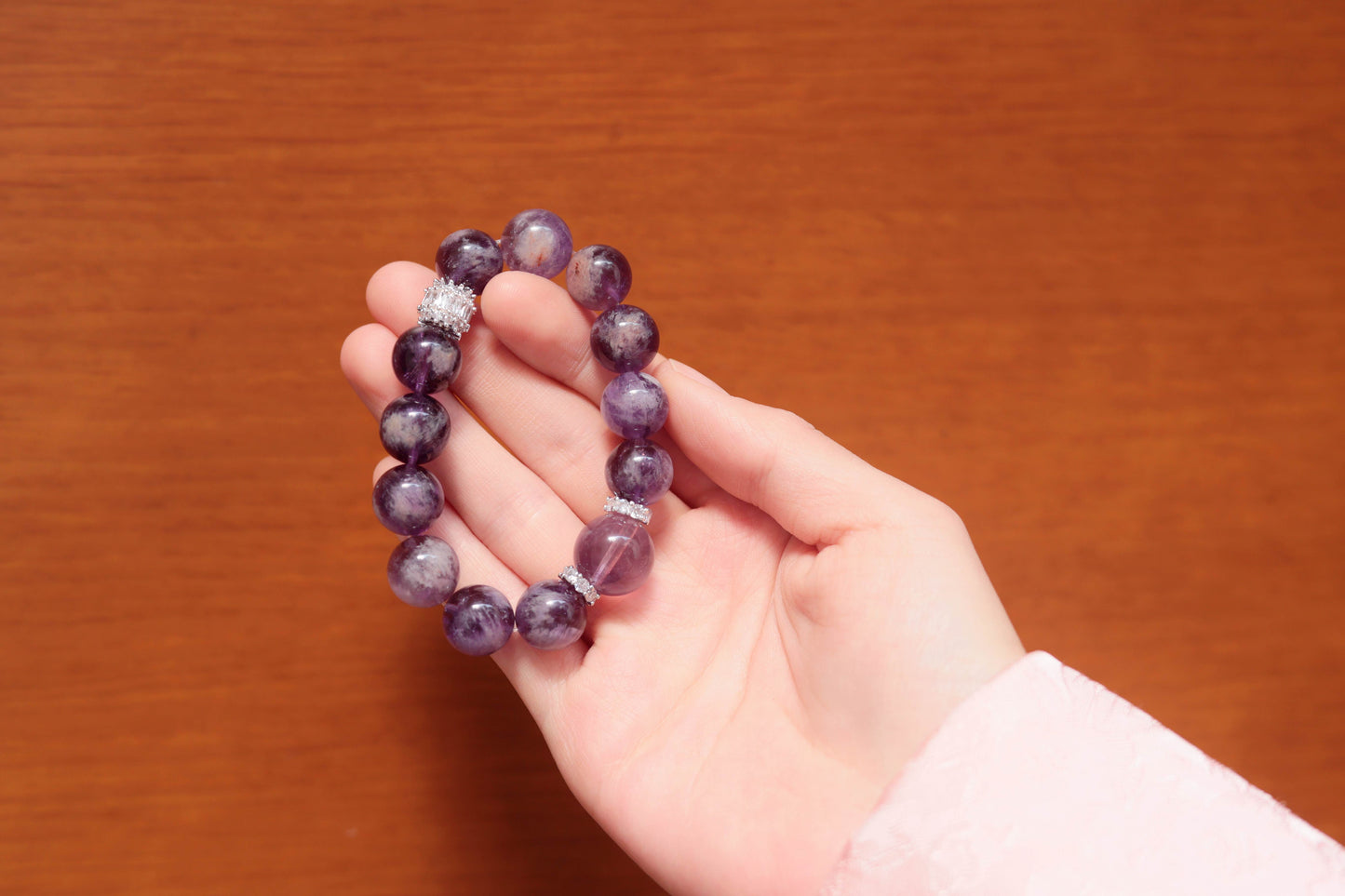 Amethyst Rabbit Hair Quartz Healing Crystal Bracelet | 13-14mm Smooth Gemstone for Good Fortune & Spiritual Flow