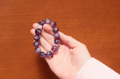 Amethyst Rabbit Hair Quartz Healing Crystal Bracelet | 13-14mm Smooth Gemstone for Good Fortune & Spiritual Flow